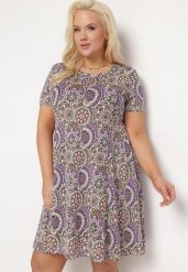 Fioletowa Sukienka Mini z Wiskozy o Rozkloszowanym Fasonie Boho Aiselle. Fioletowe sukienki damskie Born2be, bez wzorów, z wiskozy, boho, bez ramiączek. Za 69.99 zł.