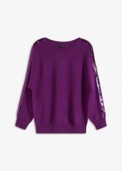 Cienki sweter z cekinami. Czarne swetry klasyczne damskie bonprix, bez kołnierzyka. Za 124.99 zł.
