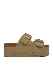 DeeZee Klapki CEO-WS069 Beżowy. Brązowe klapki damskie DeeZee, bez wzorów, z materiału, bez obcasa, bez zapięcia. Za 139.99 zł.