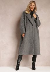 Ciemnoszary Długi Płaszcz Jednorzędowy o Kroju Oversize Vlekoma. Szare płaszcze damskie Renee, bez wzorów, z poliesteru, bez kaptura. Za 209.99 zł.