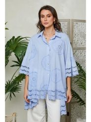 Lin Passion Koszula w kolorze błękitnym rozmiar: 36/38. Niebieskie koszule damskie Lin Passion, bez wzorów, z bawełny, klasyczne, bez kołnierzyka, bez ramiączek. Za 173.99 zł.