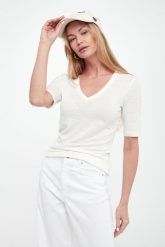 T-shirt damski lniany Opzione WEEKEND MAX MARA. T-shirty damskie Weekend Max Mara, xs, bez wzorów, ze lnu, bez kołnierzyka. W wyprzedaży za 463.20 zł.