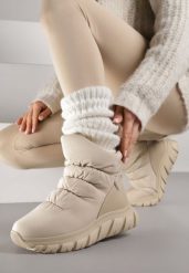 Ciemnobeżowe Śniegowce na Platformie z Tłoczeniem i Pikowaną Cholewką Resisia. Brązowe śniegowce damskie Renee, z puchu. Za 189.99 zł.