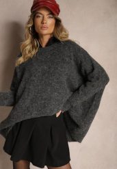 Ciemnoszary Casualowy Sweter Oversize Allethia. Szare swetry klasyczne damskie Renee, bez kołnierzyka. Za 139.99 zł.