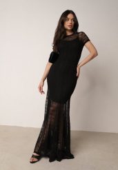 Czarna Siateczkowa Sukienka Koktajlowa z Wiskozą na Krótki Rękaw Talogana. Czarne sukienki damskie Born2be, bez wzorów, z materiału, wizytowe, bez ramiączek. Za 209.99 zł.