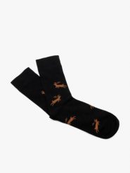 Świąteczne skarpety unisex z reniferami. Czarne skarpetki damskie Ryłko, bez wzorów, z bawełny. Za 24.99 zł.