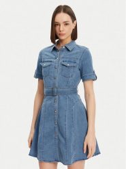 Morgan Sukienka jeansowa 241-RIXES Niebieski Regular Fit. Niebieskie sukienki damskie Morgan, bez wzorów, z bawełny, bez ramiączek. Za 239.99 zł.