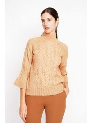 ASSUILI Sweter w kolorze jasnobrązowym rozmiar: 36. Brązowe swetry klasyczne damskie Assuili, ze splotem, bez kołnierzyka. Za 121.99 zł.