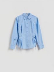 Koszula z wiązaniami - jasnoniebieski. Niebieskie koszule damskie Reserved, l, bez wzorów, z bawełny, bez kołnierzyka, bez ramiączek. Za 99.99 zł.