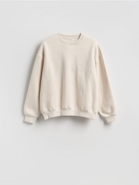 Bluza z haftem - beżowy. Brązowe bluzy damskie Reserved, l, bez wzorów, z bawełny, bez kaptura. Za 99.99 zł.