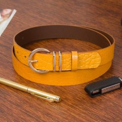 Pasek skórzany BELTIMORE r.110-125 cm E57 musztardowy. Żółte paski damskie bez wzorów. Za 41.99 zł.