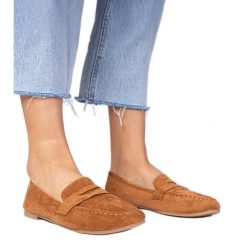Brązowe eleganckie mokasyny z ekozamszu. Brązowe mokasyny damskie ze skóry ekologicznej, bez obcasa. Za 75.95 zł.