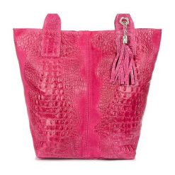 Shopper bag wężowy skórzany fuksja L94. Czerwone shopper bag z aplikacjami, z materiału, małe, bez dodatków. Za 230.99 zł.