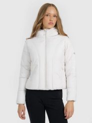 KURTKA DAMSKA PUCHOWA 4F ZIMOWA TDJAF0706 SZARA. Szare kurtki damskie 4F, na zimę, l, bez wzorów, z puchu, bez kaptura. Za 329.99 zł.