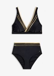 Bikini bustier z kopertowym dekoltem (komplet 2-cz.). Czarne bikini bonprix, bez wzorów. Za 114.99 zł.