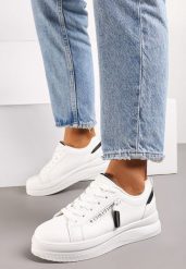 Biało-Czarne Sneakersy na Grubej Podeszwie z Ozdobnym Suwakiem Vitrea. Czarne obuwie sportowe damskie Born2be, z materiału, bez zapięcia. Za 84.99 zł.