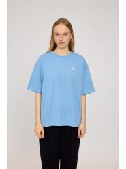 MAZINE Koszulka "Back Print" w kolorze błękitnym rozmiar: XL. Niebieskie bluzki damskie MAZINE, xl, bez wzorów, z bawełny, bez kołnierzyka, bez ramiączek. Za 100.99 zł.