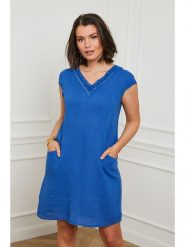 Curvy Lady Lniana sukienka w kolorze niebieskim rozmiar: 48/50. Niebieskie sukienki damskie Curvy Lady, bez wzorów, ze lnu, klasyczne, bez ramiączek. Za 132.45 zł.