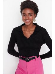 Trendyol Sweter w kolorze czarnym rozmiar: M. Czarne swetry klasyczne damskie Trendyol, m, prążkowane, bez kołnierzyka. Za 43.88 zł.