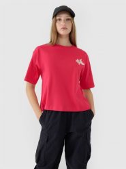4F T-shirt oversize z nadrukiem damski - różowy XL. Czerwone t-shirty damskie 4F, xl, bez wzorów, z bawełny, bez kołnierzyka. W wyprzedaży za 39.99 zł.