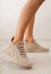 Ciemnobeżowe Sznurowane Buty Sportowe na Grubszej Podeszwie Unamarie. Brązowe obuwie sportowe casual damskie Born2be, z dresówki, trekkingowe. Za 64.99 zł.