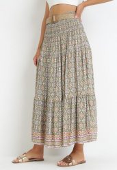 Zielona Spódnica Maxi w Stylu Boho z Plecionym Paskiem Kairy. Zielone spódnice damskie Born2be, s, bez wzorów, boho, maxi. Za 89.99 zł.