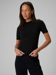 4F T-shirt slim gładki damski - czarny XS. Czarne t-shirty damskie 4F, xs, bez wzorów, z materiału, bez kołnierzyka. Za 59.99 zł.