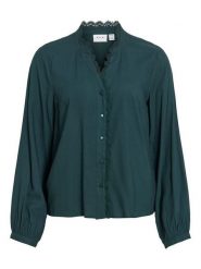 Vila Bluzka "Grace" w kolorze ciemniozielonym rozmiar: 34. Zielone bluzki damskie Vila, bez wzorów, z koronki, bez kołnierzyka, bez ramiączek. Za 129.95 zł.