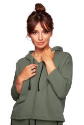 Trapezowa Bluza z Kapturem o Krótszym Kroju - Khaki. Brązowe bluzy damskie MOE, l, bez wzorów, z bawełny, z kapturem. Za 228.90 zł.
