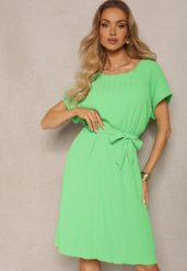 Jasnozielona Sukienka o Pudełkowym Kroju i Paskiem w Talii Tiarina. Zielone sukienki damskie Renee, bez wzorów, eleganckie, bez ramiączek. W wyprzedaży za 41.99 zł.