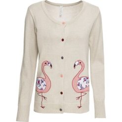 Kardigan z aplikacją z motywem flamingów bonprix beżowy. Kardigany damskie bonprix. Za 79.99 zł.
