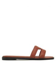 Tommy Hilfiger Klapki Th Logo Strap Mule FW0FW08671 Brązowy. Brązowe klapki damskie Tommy Hilfiger, bez wzorów, ze skóry, bez obcasa, bez zapięcia. Za 309.99 zł.