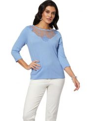 Creation L Sweter w kolorze błękitnym rozmiar: 42. Niebieskie swetry klasyczne damskie creation L, l, bez kołnierzyka. Za 76.04 zł.