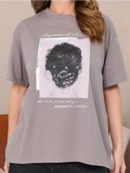 Koszulka - szary. Szare koszulki damskie Sinsay, l, bez wzorów, bez kołnierzyka, bez ramiączek. W wyprzedaży za 12.99 zł.