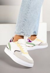Biało-Zielone Sneakersy z Metalicznymi Aplikacjami Terlexia. Białe obuwie sportowe damskie Renee, z jeansu, bez zapięcia. Za 89.99 zł.
