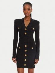 Balmain Sukienka dzianinowa DF1R8059KB07 Czarny Regular Fit. Czarne sukienki damskie Balmain, bez wzorów, z dzianiny, bez ramiączek. Za 7,689.00 zł.
