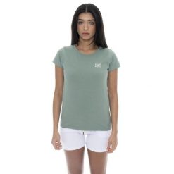 Koszulka z bawełna na trening na czas wolny. Zielone bluzki damskie LEONE 1947 APPAREL, bez wzorów, z bawełny, sportowe, bez kołnierzyka, bez ramiączek. W wyprzedaży za 62.12 zł.