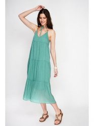 ASSUILI Lniana sukienka w kolorze turkusowym rozmiar: 36. Niebieskie sukienki damskie Assuili, bez wzorów, ze lnu, bez ramiączek. Za 130.99 zł.