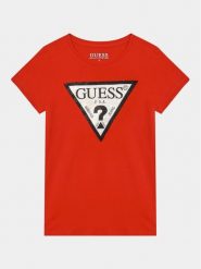Guess T-Shirt J2YI51 K6YW1 Czerwony Regular Fit. Czerwone koszulki i t-shirty dziewczęce Guess, z aplikacjami, z bawełny, bez kołnierzyka, bez ramiączek. Za 69.99 zł.