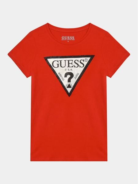 Guess T-Shirt J2YI51 K6YW1 Czerwony Regular Fit. Czerwone koszulki i t-shirty dziewczęce Guess, z aplikacjami, z bawełny, bez kołnierzyka, bez ramiączek. Za 59.99 zł.