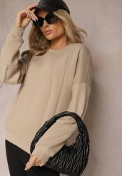 Beżowa Bawełniana Bluza z Łańcuszkiem Eleutia. Brązowe bluzy damskie Renee, bez wzorów, z bawełny, bez kaptura. Za 79.99 zł.