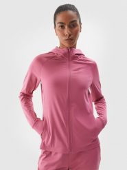 4F Bluza treningowa slim szybkoschnąca damska - fioletowa M. Czerwone bluzy damskie 4F, m, bez wzorów, z dzianiny, z kapturem. W wyprzedaży za 99.99 zł.