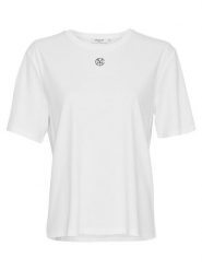 MOSS COPENHAGEN Koszulka "Melea Icon" w kolorze białym rozmiar: M/L. Białe koszulki damskie Moss Copenhagen, l, bez wzorów, z bawełny, bez kołnierzyka, bez ramiączek. Za 74.81 zł.