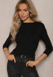 Czarny Sweter z Wiskozą z Prążkowanego Materiału Ozdobiony Napami Beroma. Czarne swetry klasyczne damskie Renee, m, z jeansu, bez kołnierzyka. Za 99.99 zł.