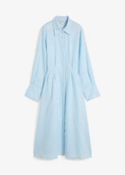 Sukienka szmizjerka z czystego lnu. Niebieskie sukienki damskie bonprix, bez wzorów, bez ramiączek. Za 209.99 zł.