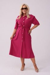 Elegancka amarantowa sukienka szmizjerka Giulia PLUS SIZE OVERSIZE XXL. Czerwone sukienki damskie Moda Size Plus Iwanek, bez wzorów, z materiału, eleganckie, bez ramiączek. W wyprzedaży za 249.90 zł.