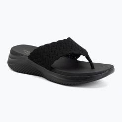 Klapki damskie SKECHERS Ultra Flex 3.0 Rhythm Waves. Czarne klapki damskie Skechers, bez wzorów, bez obcasa, bez zapięcia. Za 199.99 zł.