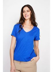 ASSUILI Koszulka w kolorze niebieskim rozmiar: 38. Niebieskie bluzki damskie Assuili, bez wzorów, bez kołnierzyka, bez ramiączek. Za 56.99 zł.