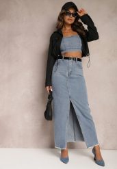 Niebieska Spódnica Jeansowa Maxi z Paskiem Mullese. Niebieskie spódnice damskie Renee, s, bez wzorów, z jeansu, klasyczne, maxi. Za 44.99 zł.