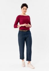 Luźne spodnie denimowe R-ALYA. Spodnie materiałowe damskie Volcano, bez wzorów, z bawełny. Za 169.99 zł.